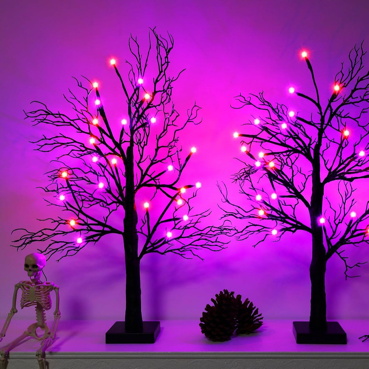 Halloween Decorations Indoor-2 Pack 24 Inch Lighted Black Halloween Tree