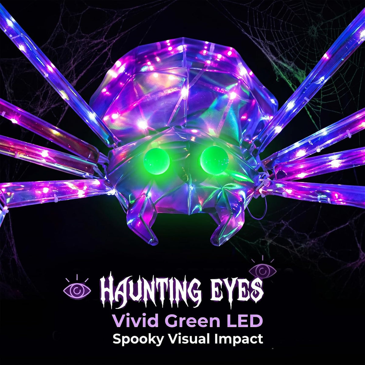 7FT Giant Halloween Spider Decorations Outdoor โ Prismatic Iridescent Light-U...