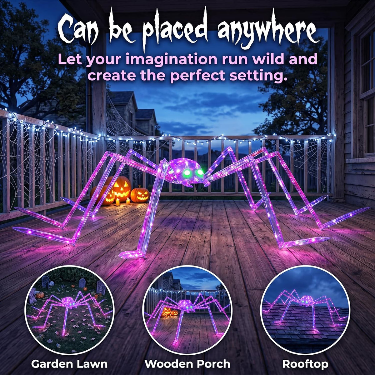7FT Giant Halloween Spider Decorations Outdoor โ Prismatic Iridescent Light-U...