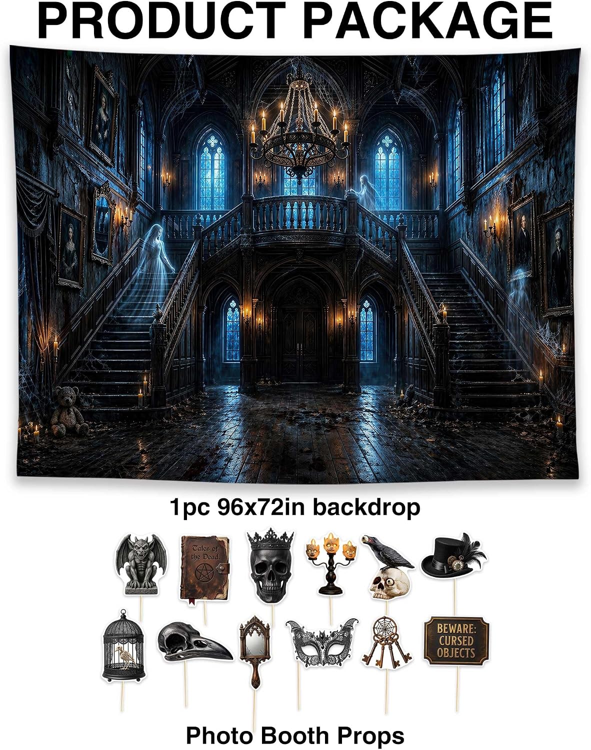 Allenjoy 96" x 72" Halloween Mansion Photography Backdrop with Phot...