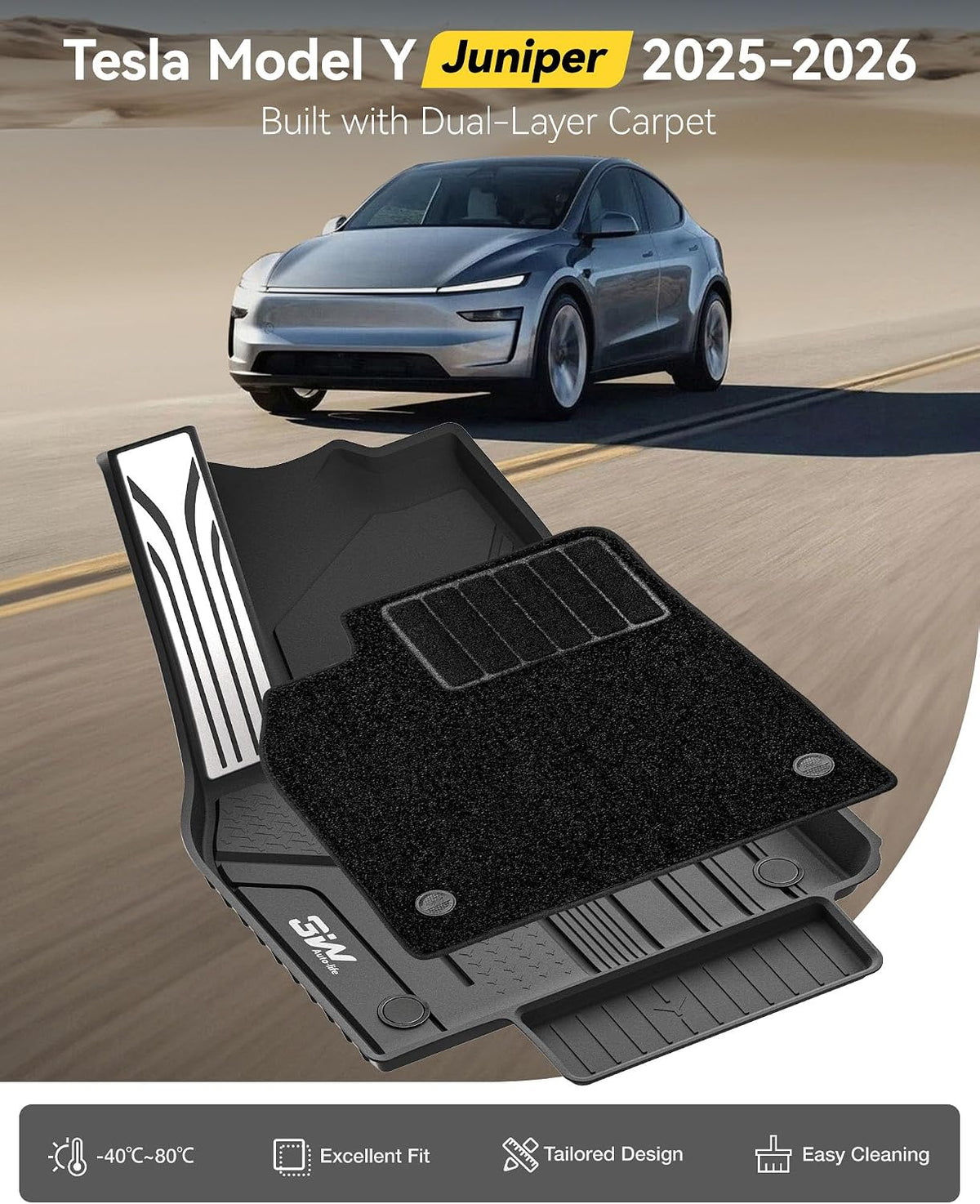 3W Tesla Model Y Juniper 5 Seat 2025-2027 10PCS Floor Mats Not for Standard
