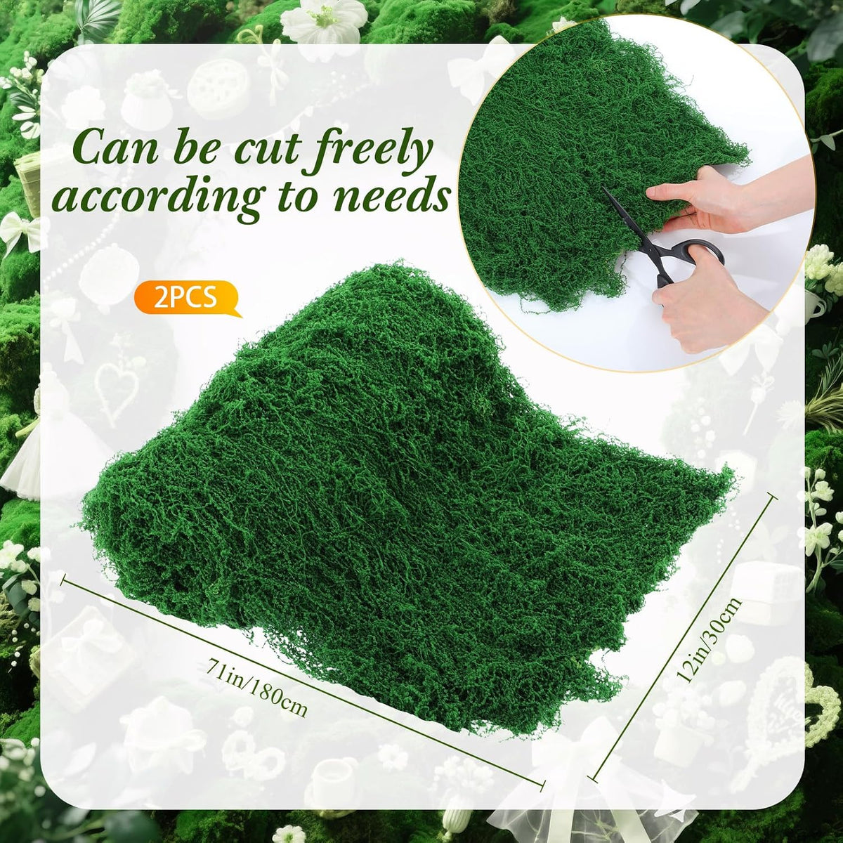 2 Artificial Moss Table Runner Halloween Enchanted Party Decor, Dark Green