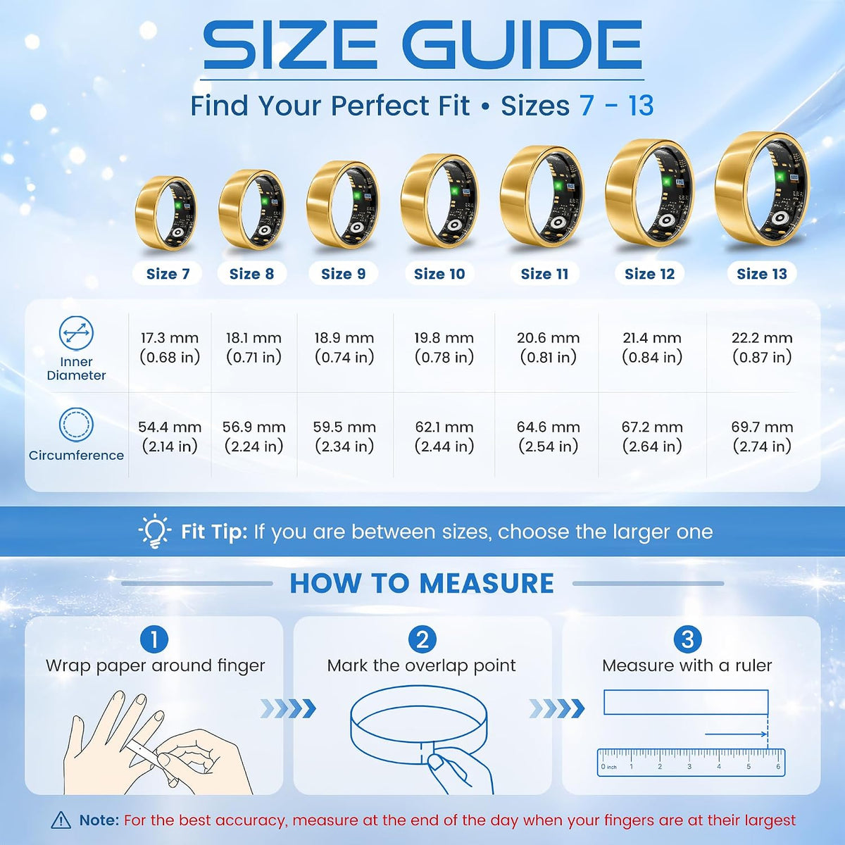 Smart Ring for Women & Men, Sleep and Fitness Tracker (Gold, 7)