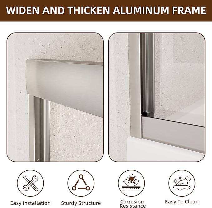 Shower Door, 56-60" W x 70" H Semi-Frameless Double Sliding Glass Shower Door - Image 9