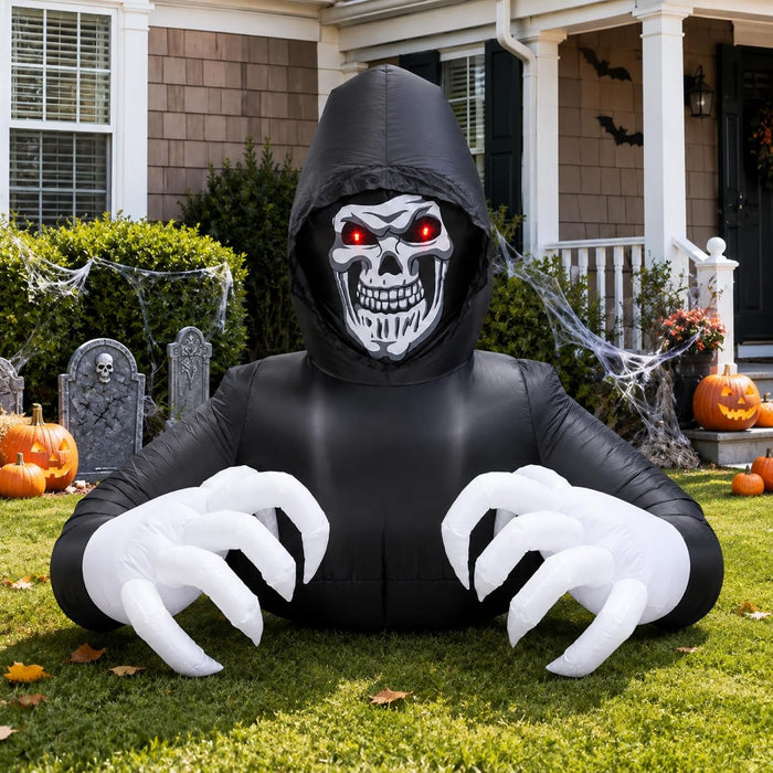 Buheco Inflatable Halloween Decorations Outside Grim Reaper 6FT Giant Scary Blow Up Skeleton Spooky Ghost Outdoor Yard Decor Inflatables Built in LED Lights for Indoor and Lawn Garden Party Holiday