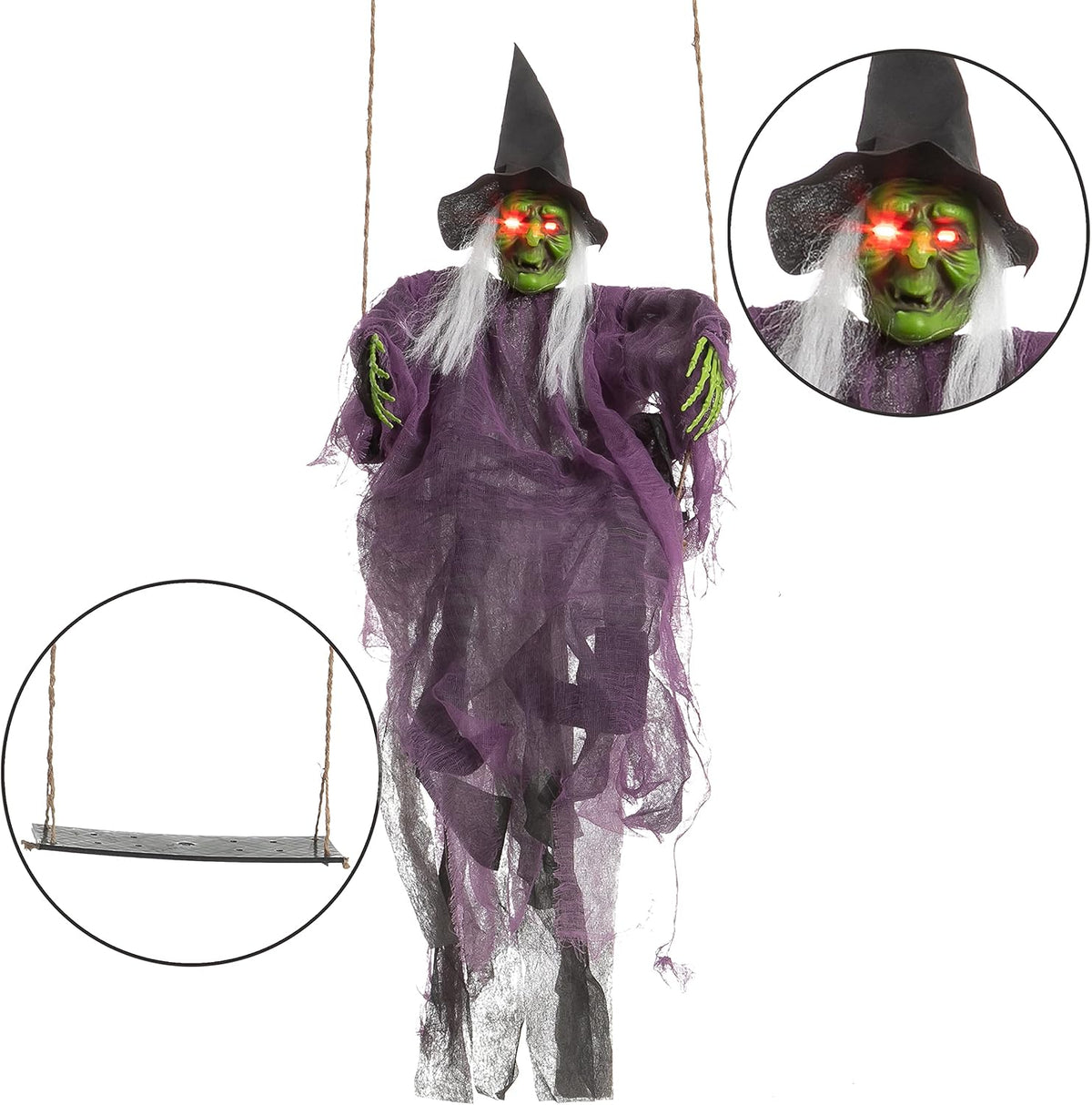 JOYIN 2 Pcs Halloween Hanging Swinging Ghosts Decorations Outdoor, Witch and ...