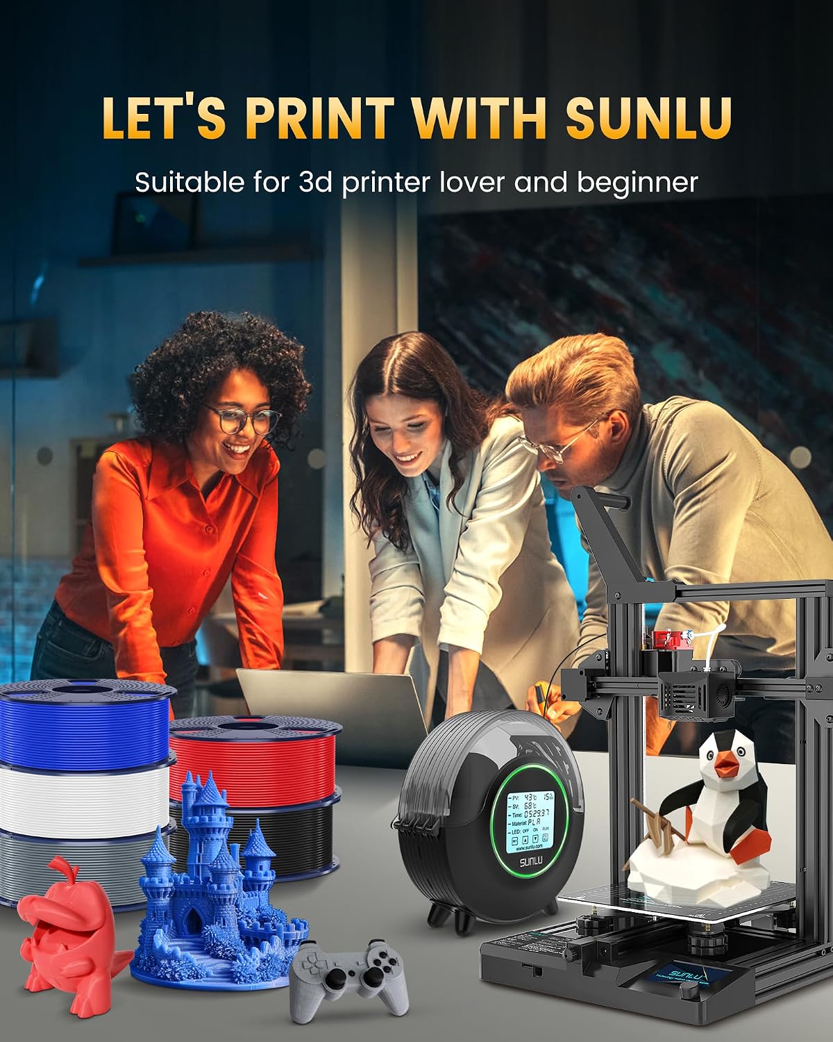 SUNLU PLA+2.0 3D Printer Filament, Multicolor, 10-Pack (10KG)
