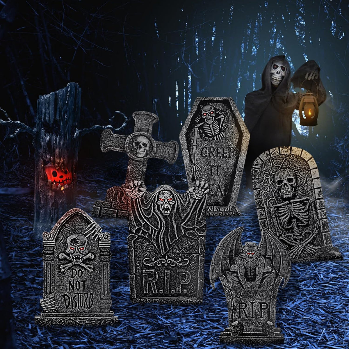 24" Extra Large Tombstones for Graveyard Halloween Decorations Outdoor 6pcs
