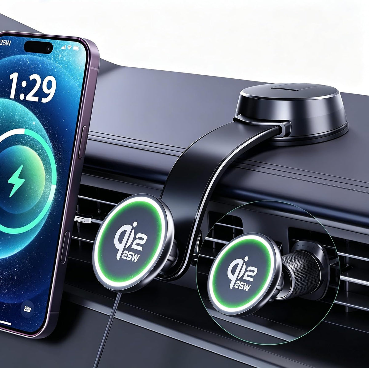 Upgrade for Qi2.2 25W for MagSafe Wireless Car Charger Mount, Matte Black