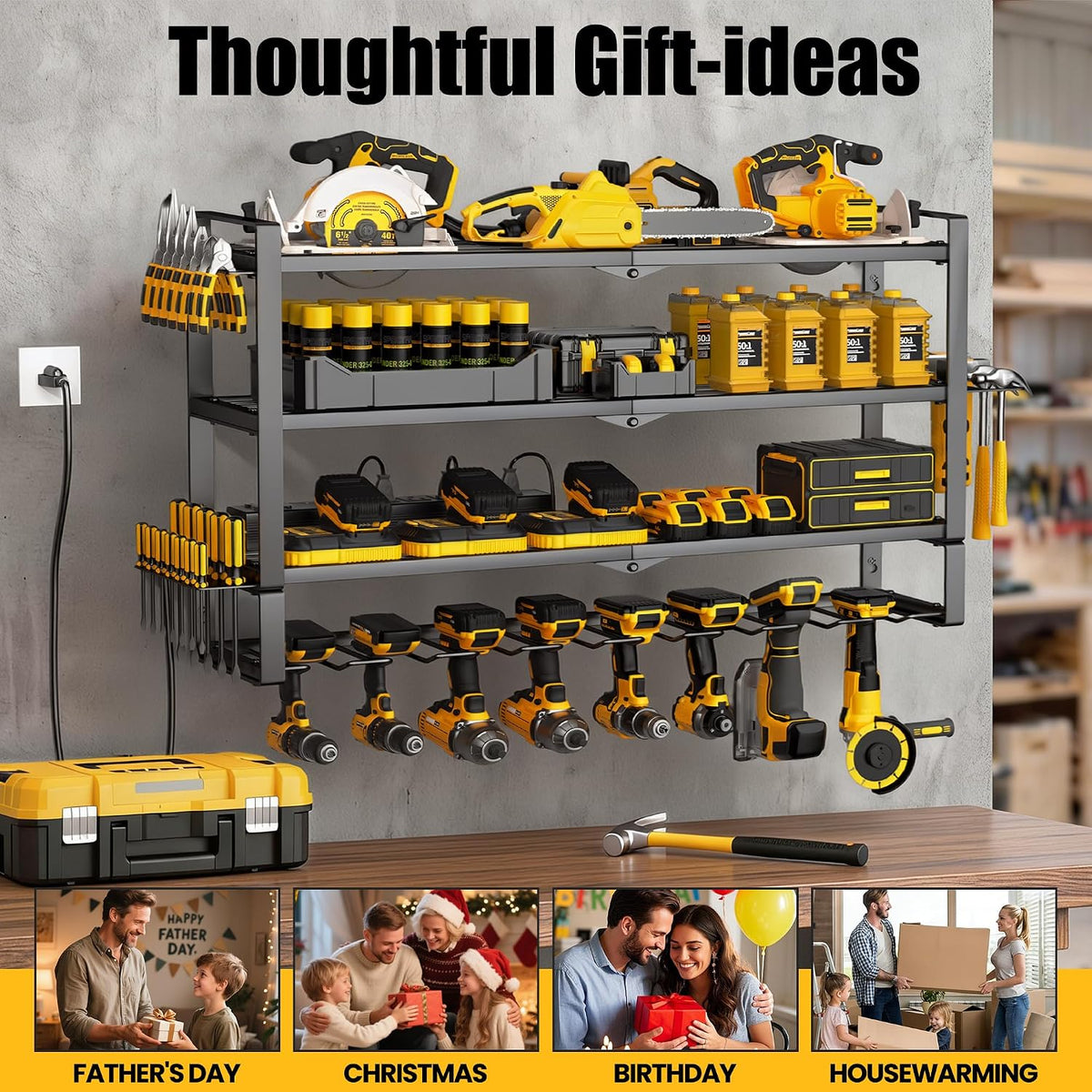 MOOMSINE Large Power Tool Organizer Wall Mount with Charging Station for Gara...