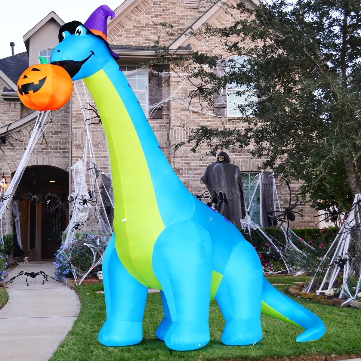 COMIN 10 FT Halloween Animated Inflatable Dinosaur Pumpkin with Shake Head