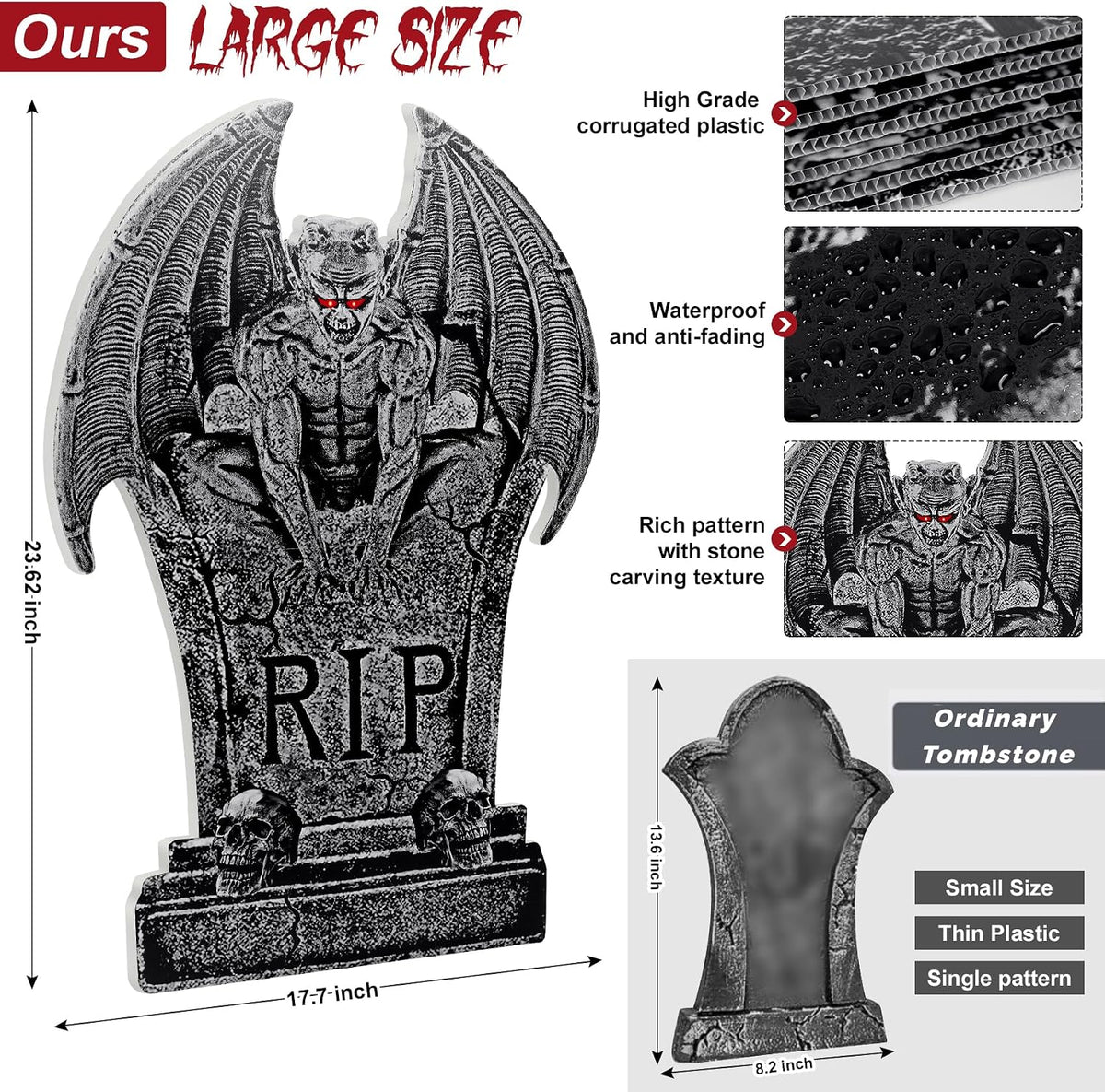 24" Extra Large Tombstones for Graveyard Halloween Decorations Outdoor 6pcs