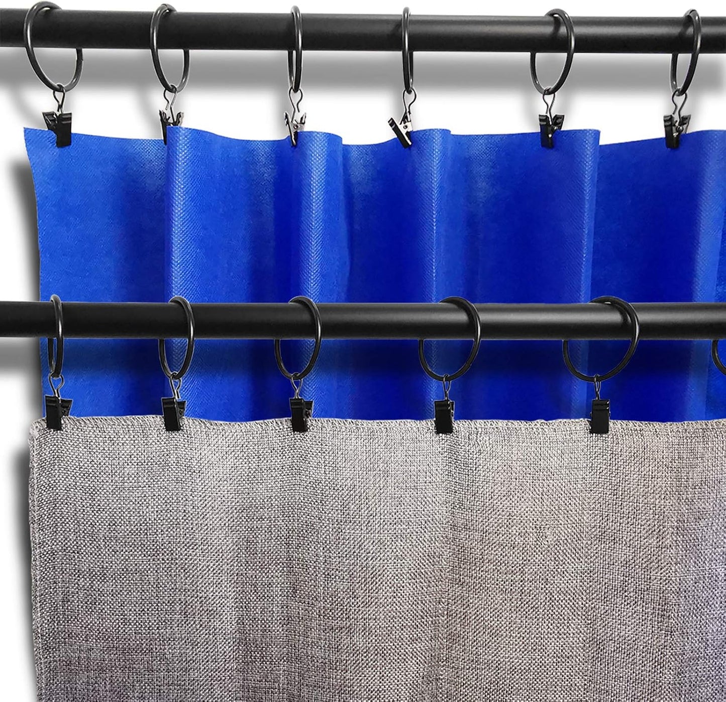 LLPJS 20 Pack Metal Curtain Rings with Clips, Curtain Clip Rings Hooks for Hanging Drapery Drapes Bows, Curtain Rod Rings 1.5 inch Interior Diameter, Black