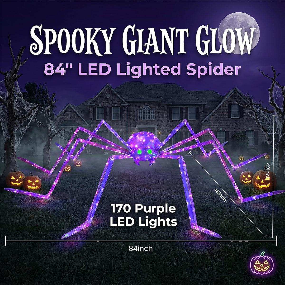 7FT Giant Halloween Spider Decorations Outdoor โ Prismatic Iridescent Light-U...