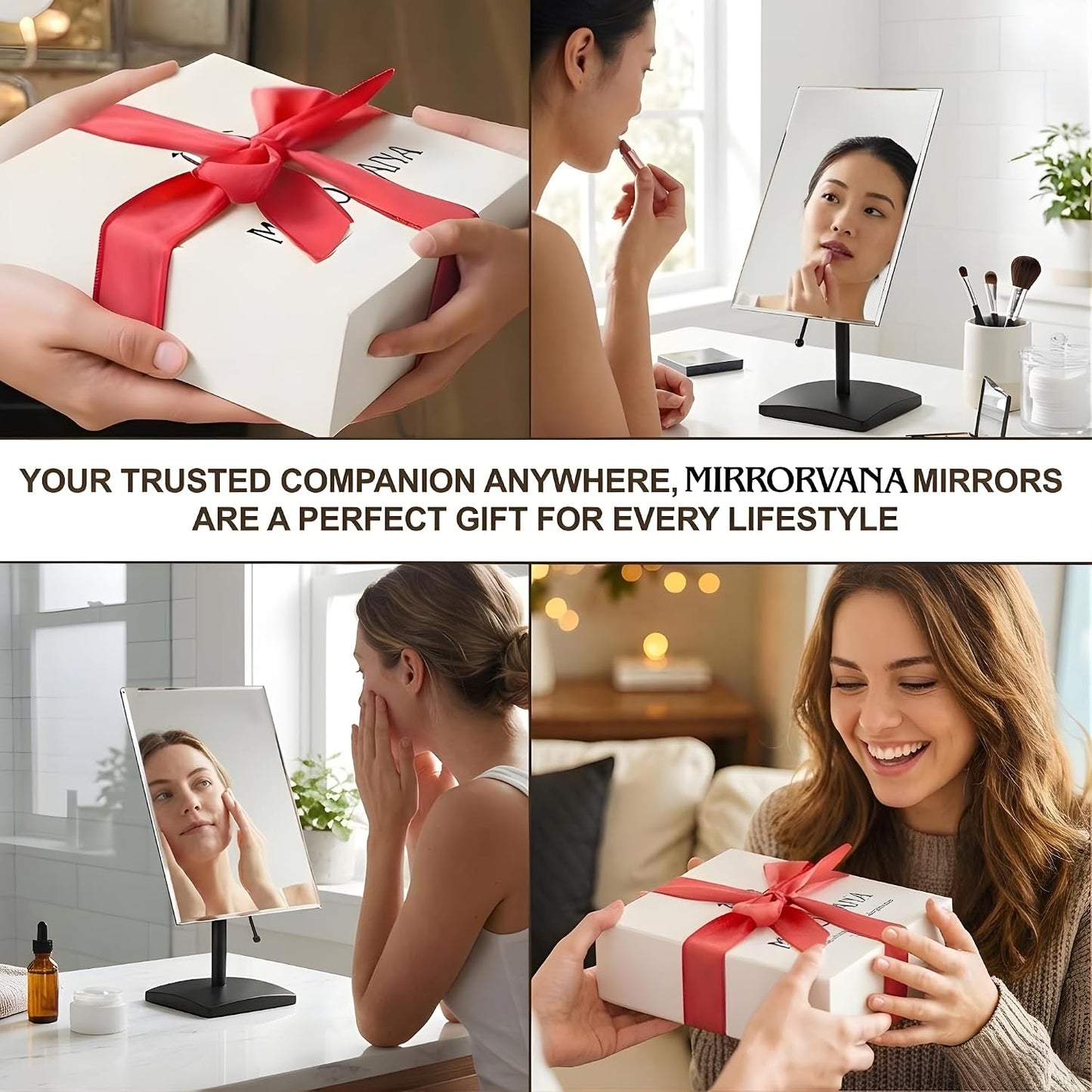 Large Adjustable Table Desk Mirror with Stand, 9.8" x 7" (Black) | Personal Face Mirror Fits Vanity, Bathroom Countertop, or Office Desktop with Stable Base for Styling, Makeup & Daily Care