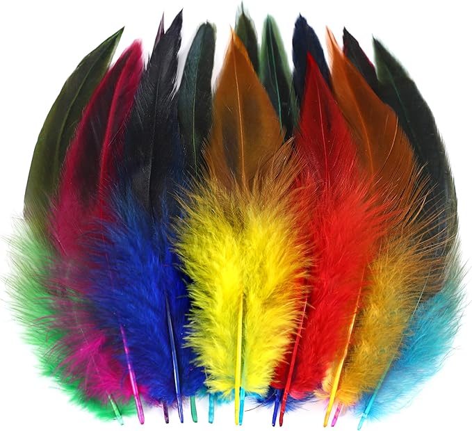 SOGUGOM Colorful Rooster Tail Feathers - 200 pcs 5-7 inch Craft Colored Feathers Bulk for Craft Projects, Halloween, Hats and Cocktail Table Centerpieces(Multicolor)