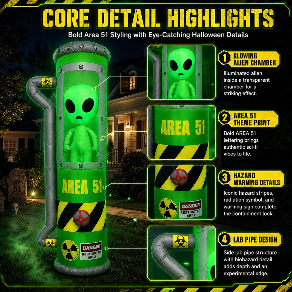 8FT Halloween Alien Inflatable Blow Up Outdoor Decorations with LEDs
