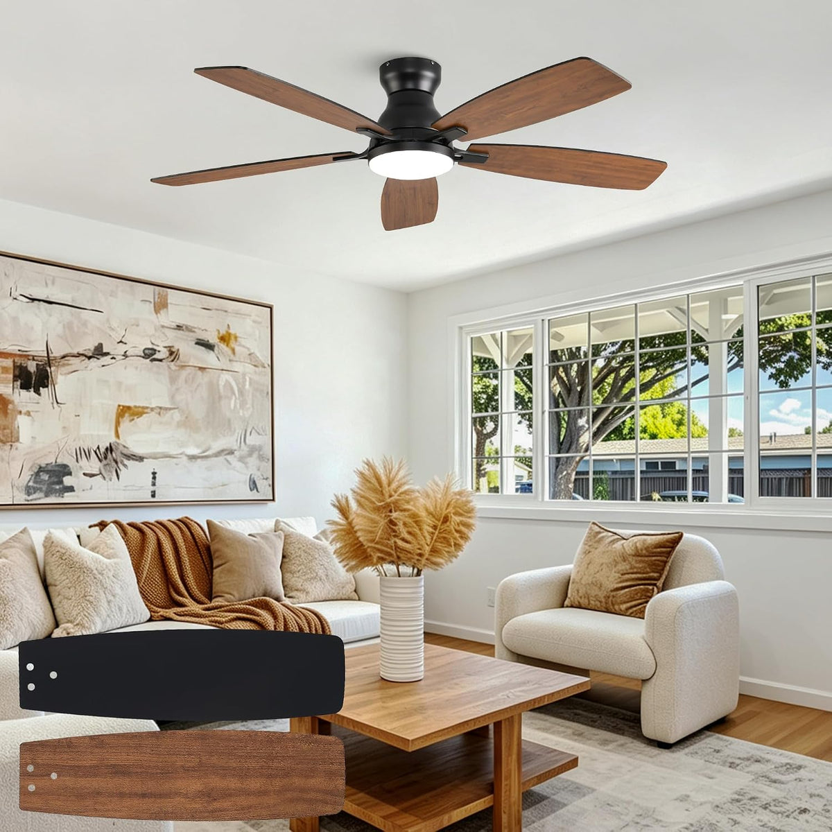 NKPU Ceiling Fans with Lights, Low Profile Ceiling Fan with Light and Remote/...