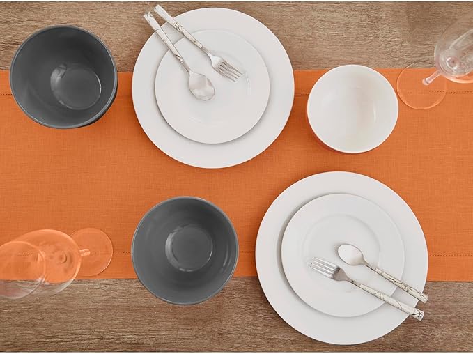 Solino Home Linen Pumpkin Table Runner 90 Inches Long - 100% Pure Linen Hemst...