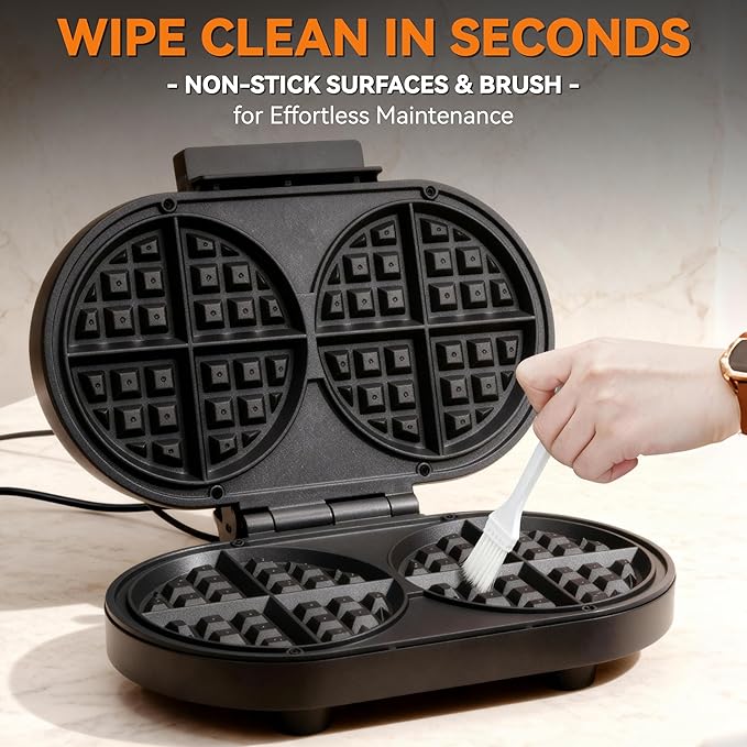 Baker’s Friend Double Belgian Waffle Maker Thick, 2 X 6” Round Waffle Maker - Image 6