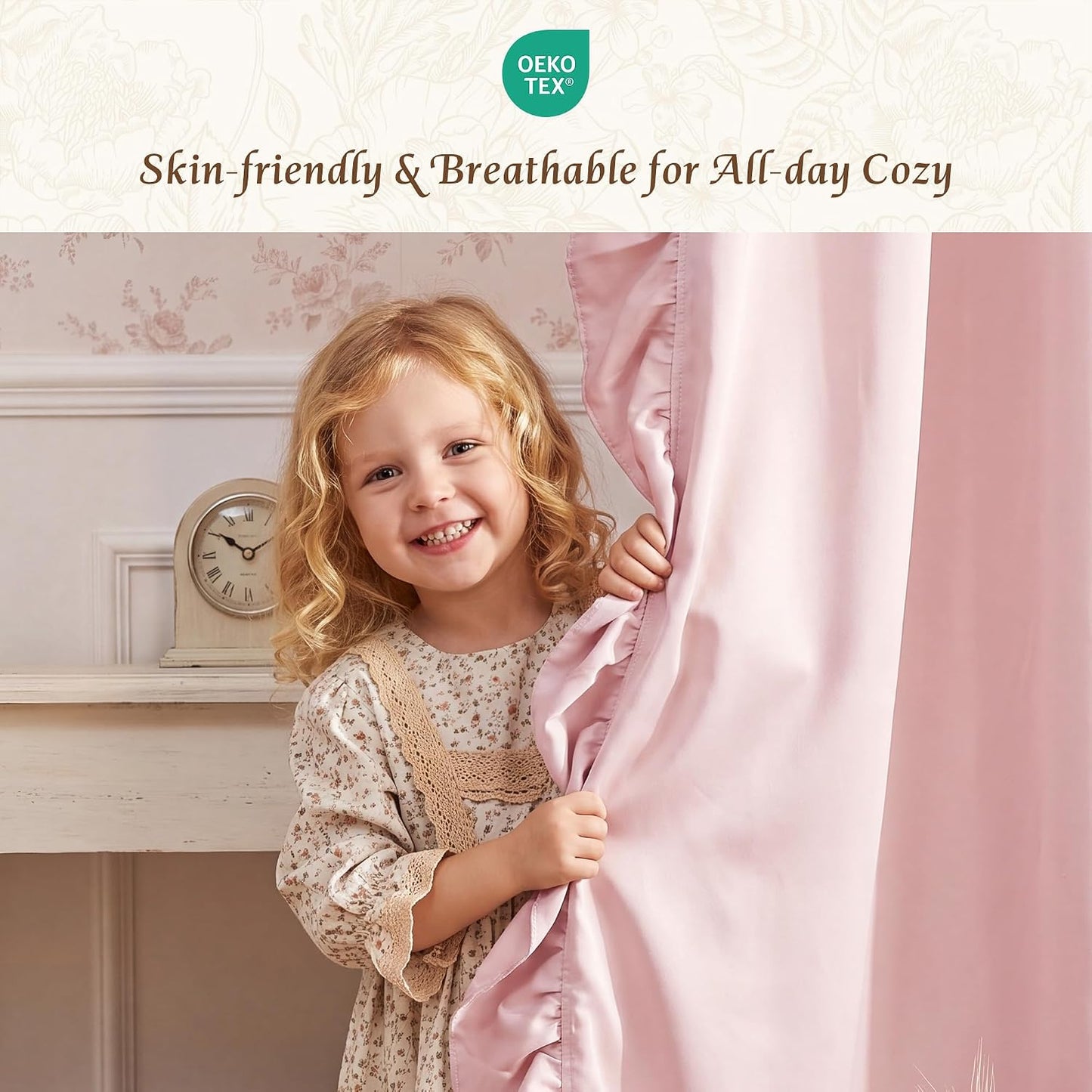 Pink Ruffle Curtains 52x90 Long 2 Panels for Girls Room | Vintage Shabby Chic Romantic Drapes for Nursery, Light Filtering Privacy Window Treatments for Vanity Room, Bathroom