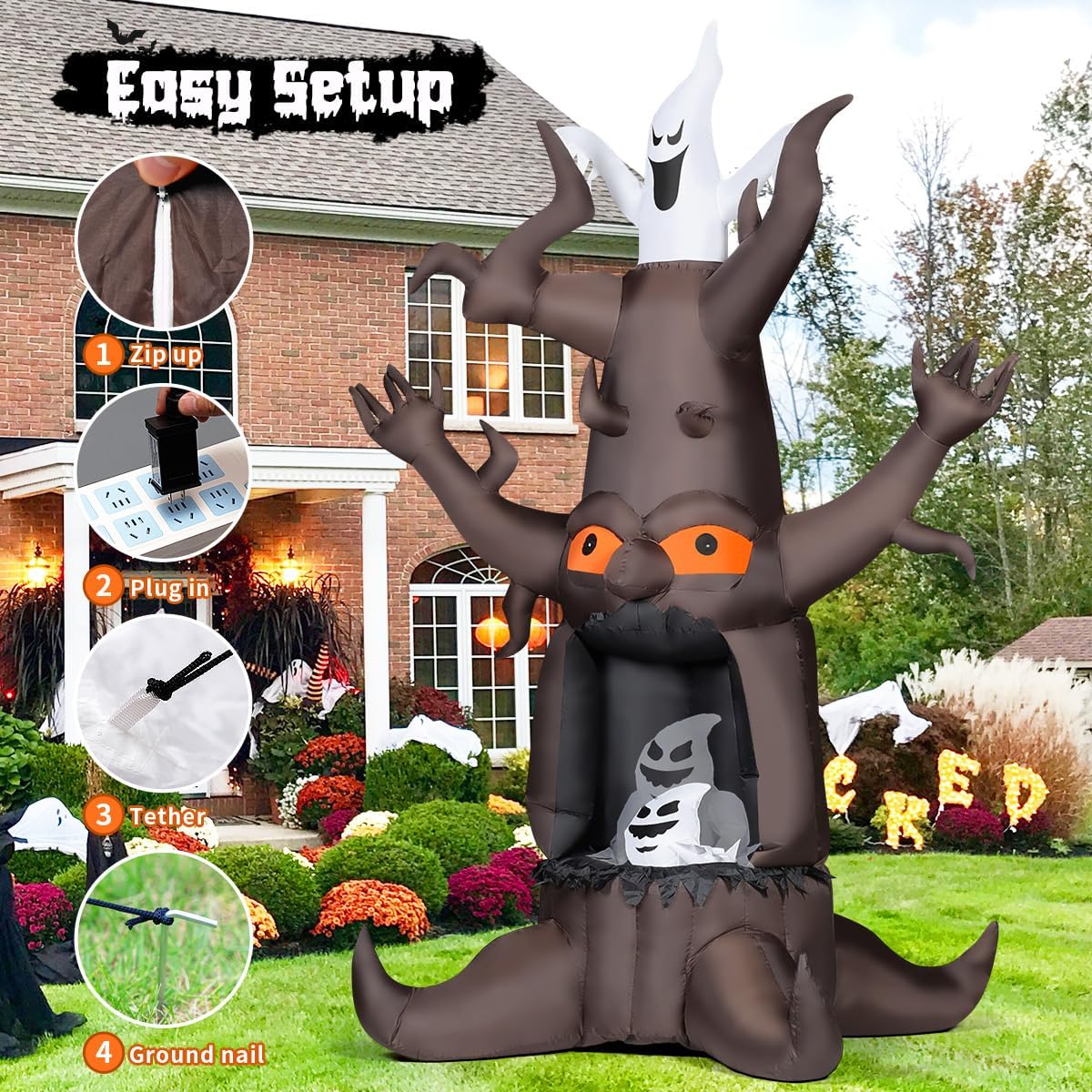 GOOSH 9 FT Halloween Inflatable Animated Dead Tree Outdoor Decorations Blow U...