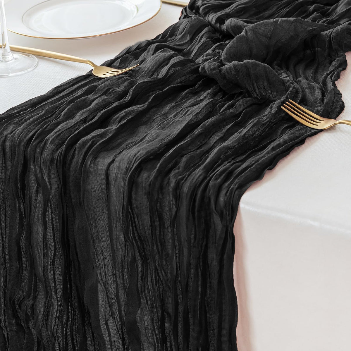 Sioloc Black Cheesecloth Table Runner Fall Autumn Decor for Home 10ft Table C...