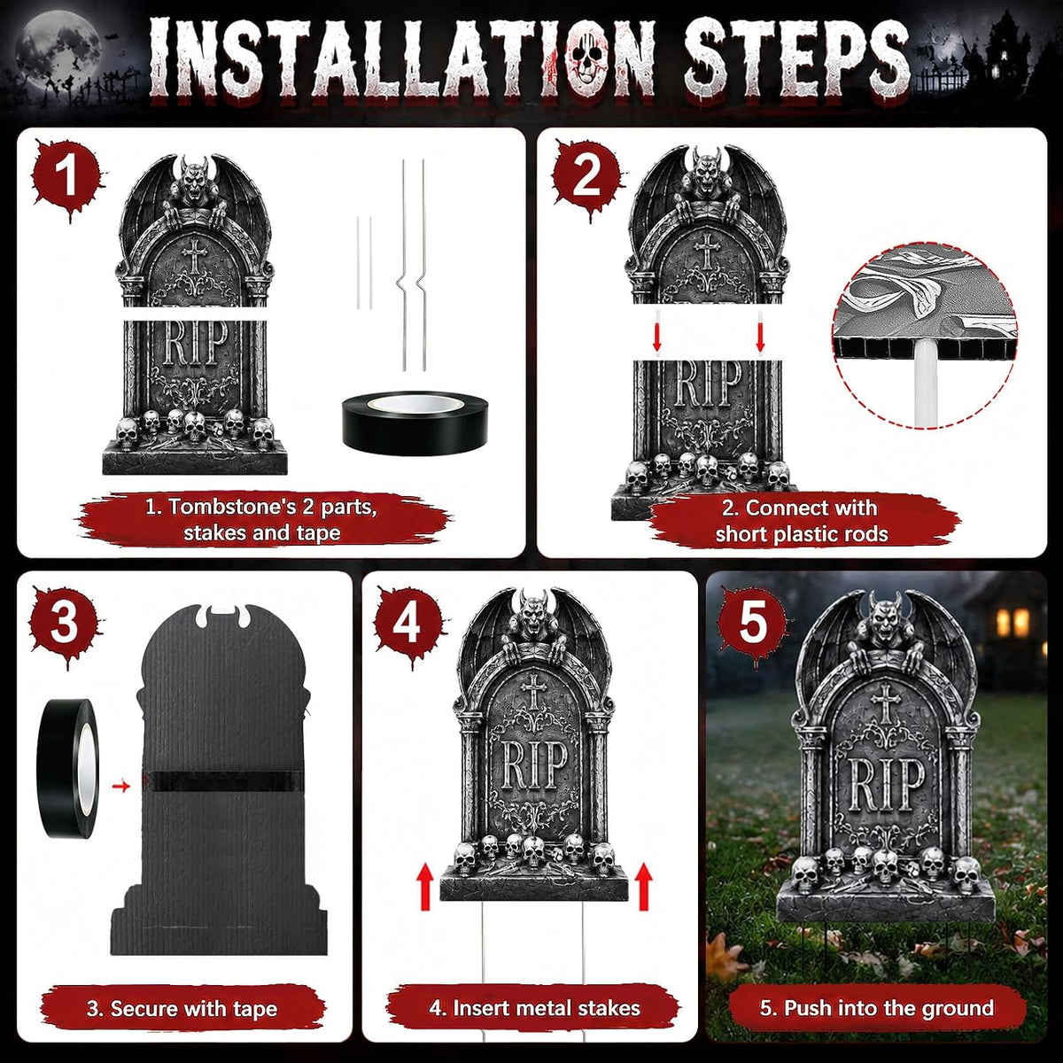 25" Halloween Tombstones, 5PCS Halloween Decorations Outdoor Gravestone