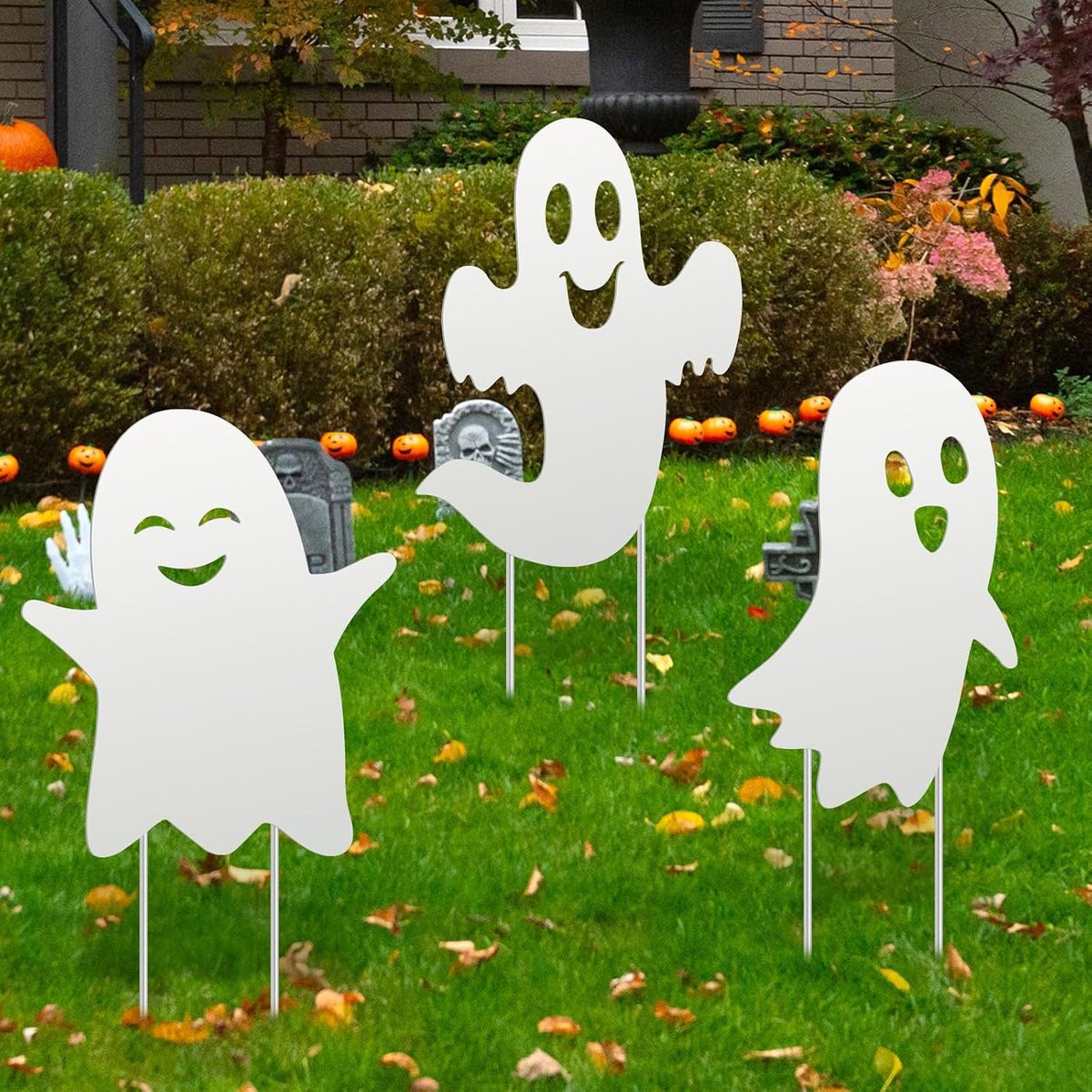 3 Pack Metal Halloween Ghost Decor, Outdoor Halloween Yard Sign