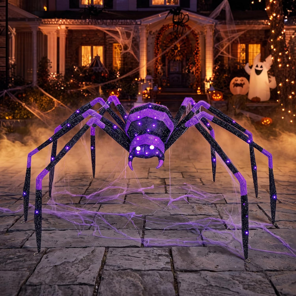 6.8 FT Giant Spider Halloween Decorations, 128 LED Light Up Spider