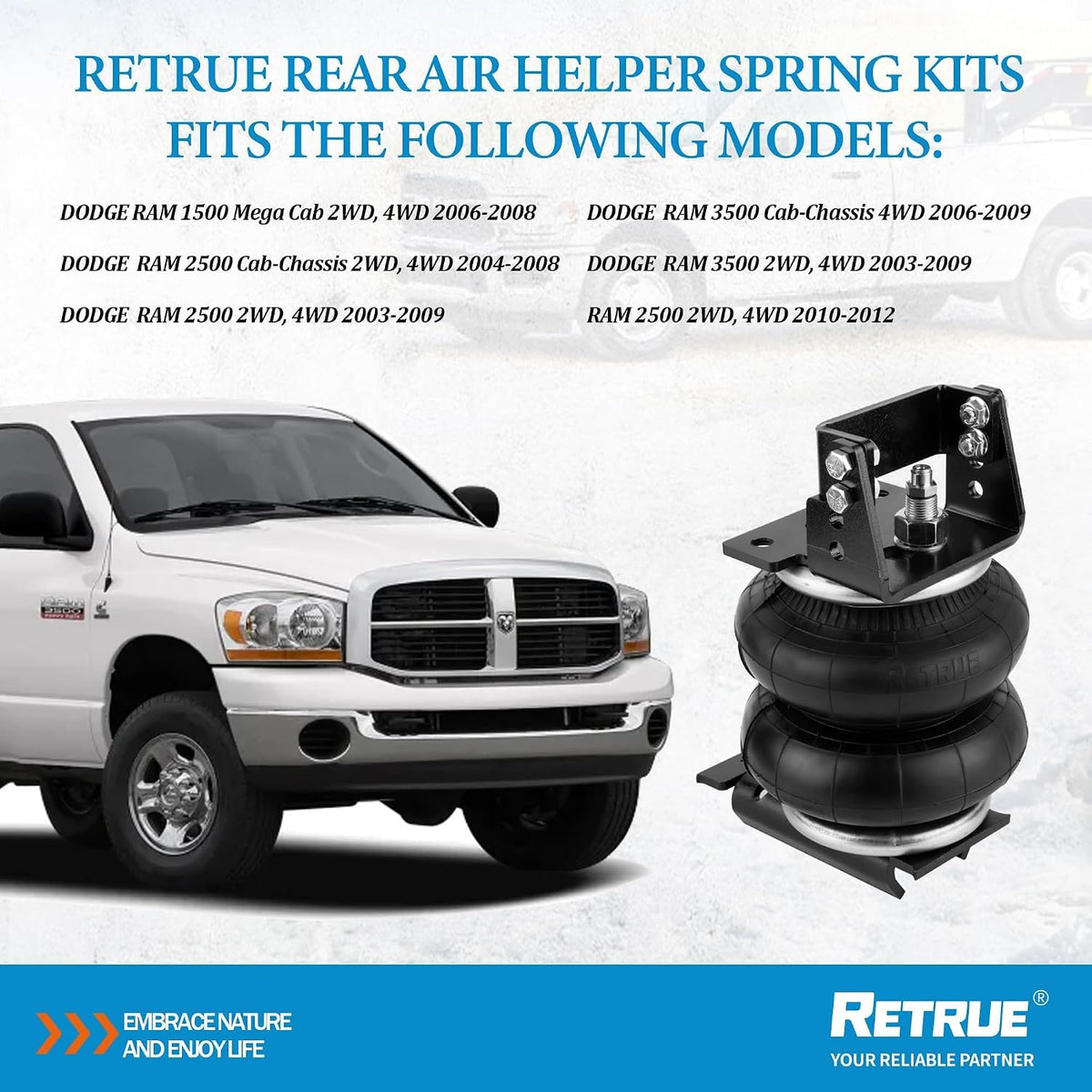 RETRUE Rear Air Bags Suspension Kit for RAM 2500 3500 2003-2012