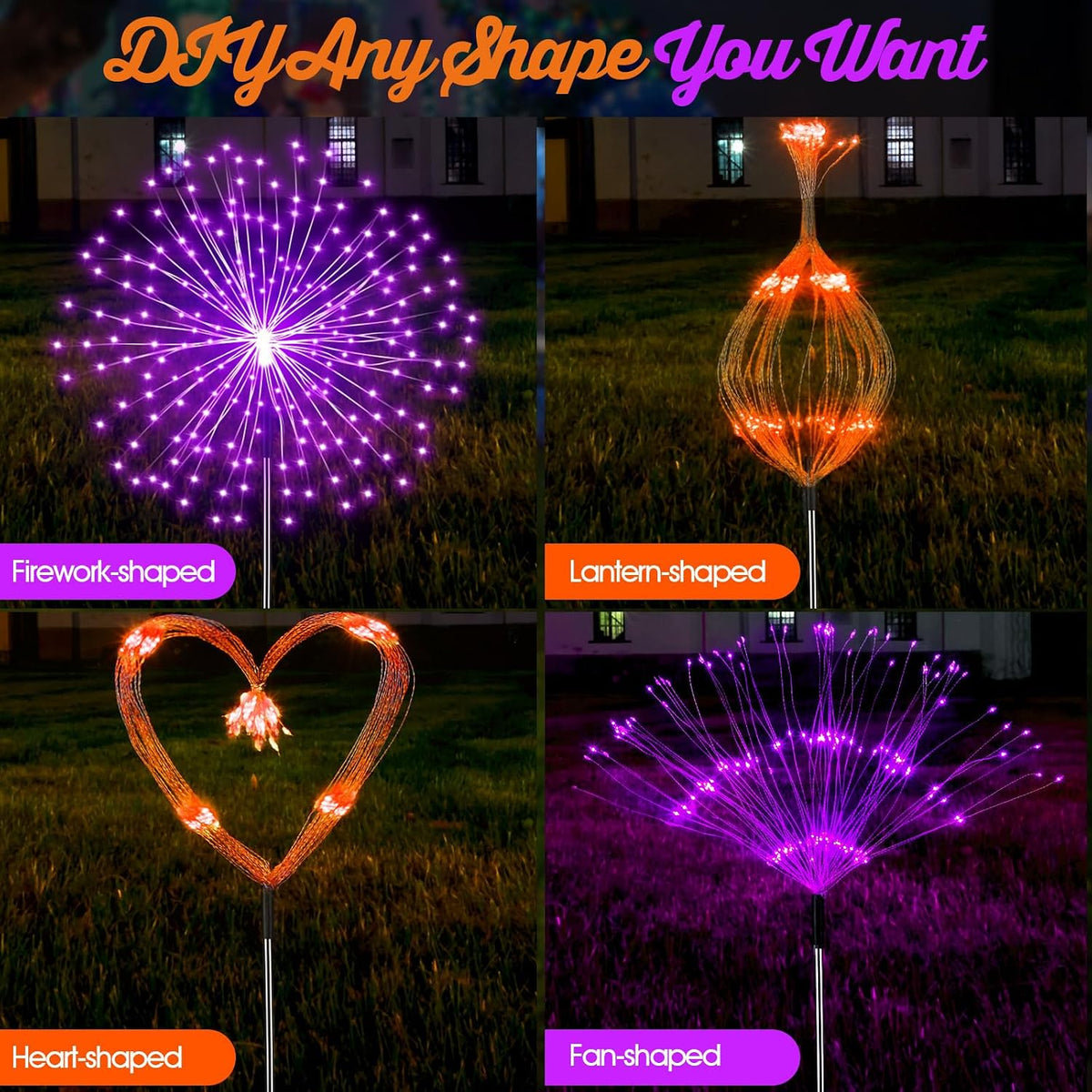 Tujoe 4 Pack Halloween Solar Firework Lights Decoration Orange, Purple