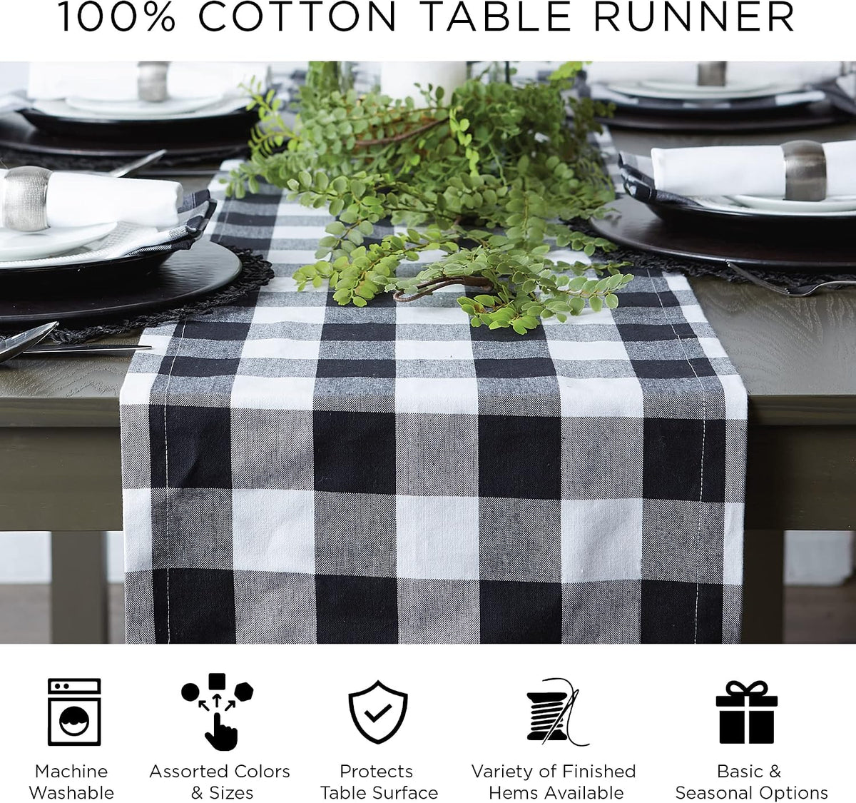 DII Halloween Tabletop, Harlequin Collection, Table Runner, 14x72, Black and ...