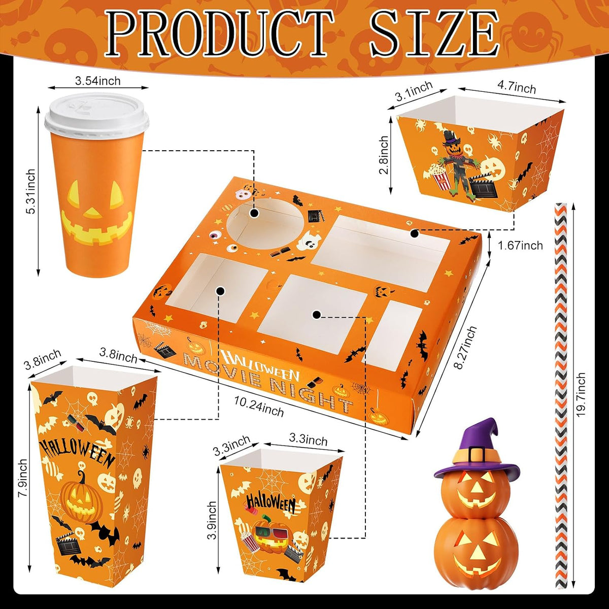 Bokon 172 Pcs/ 24 Sets Halloween Movie Night Snack Trays Supplies