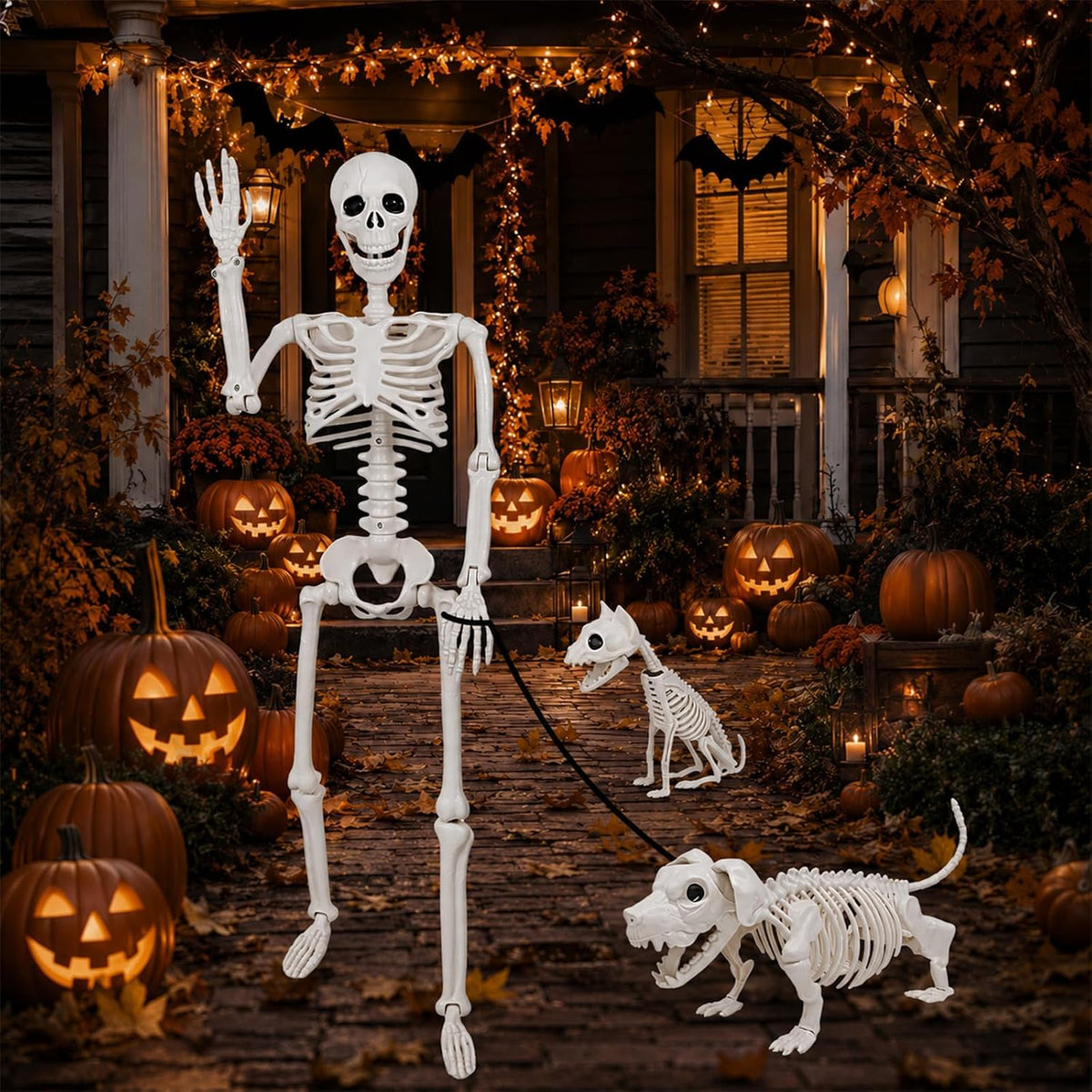 36" Halloween Skeleton Decorations - 3FT Posable Skeleton with Dog &...