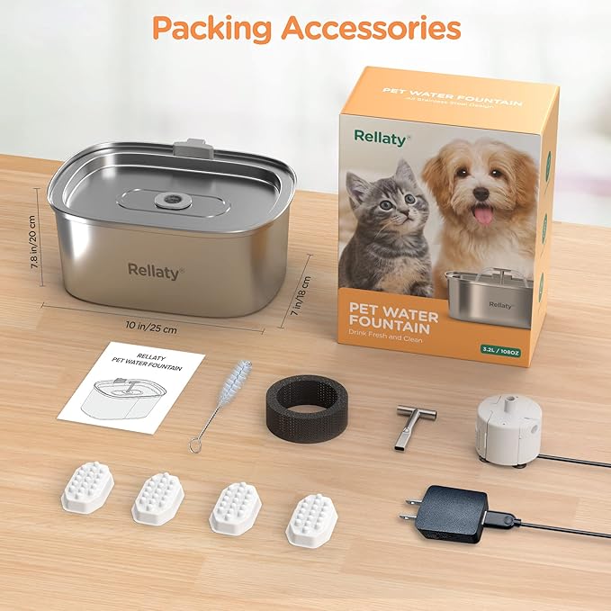 Cat Water Fountain Stainless Steel: 3.2L/108oz Pet Fountain Water Bowl Dog - Image 7
