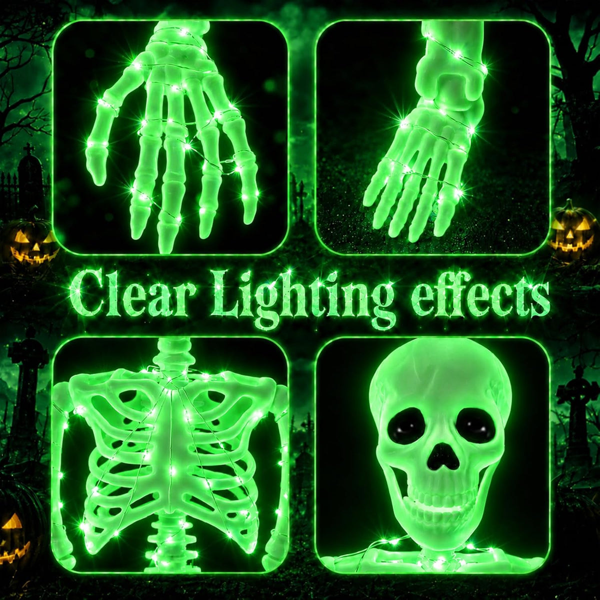 2Pack36 Halloween Light up Skeleton Deco(350 Green Lights,6H autoโOff)
