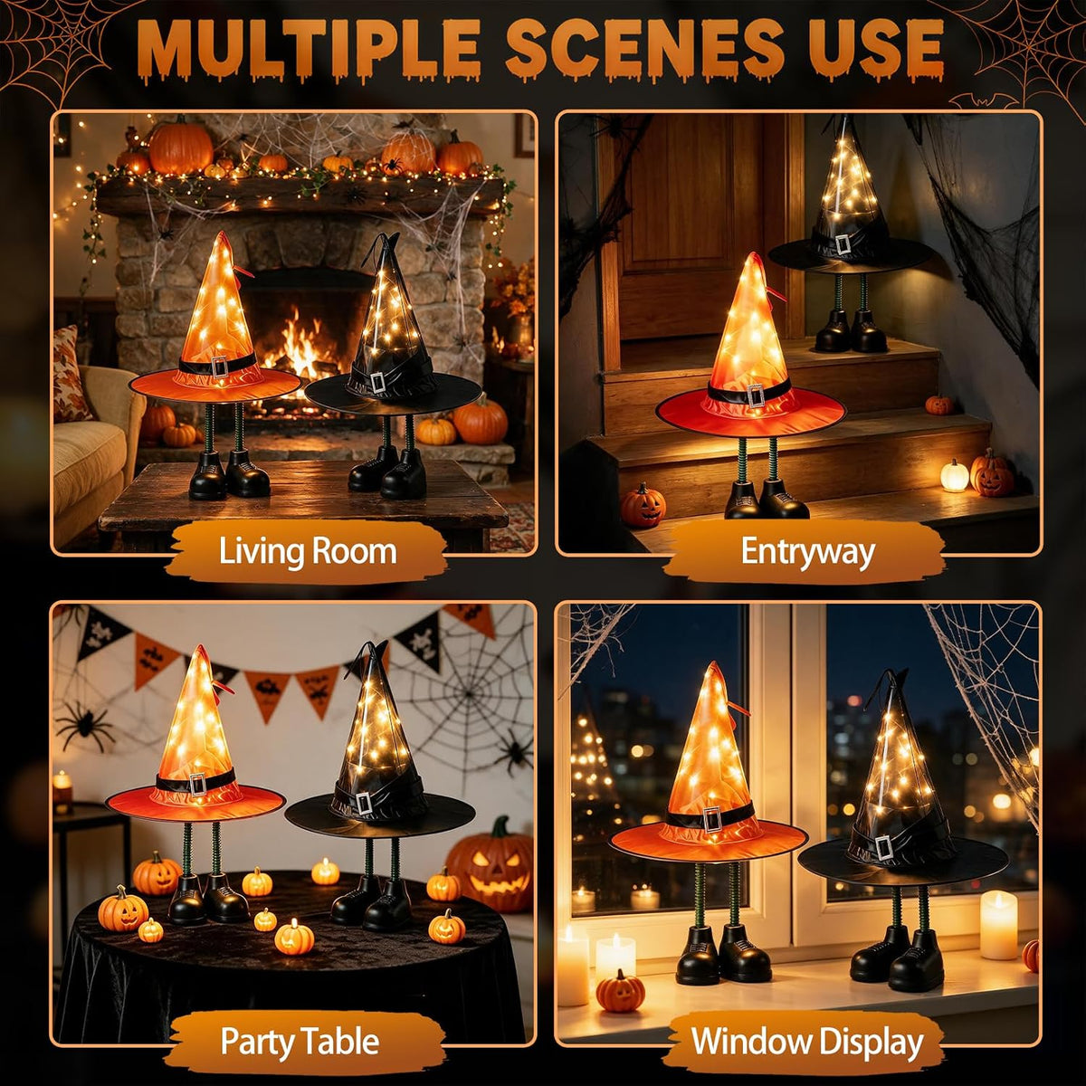 Halloween Decorations โ 2 Pack Spooky Light Up Witch Hat Ornaments