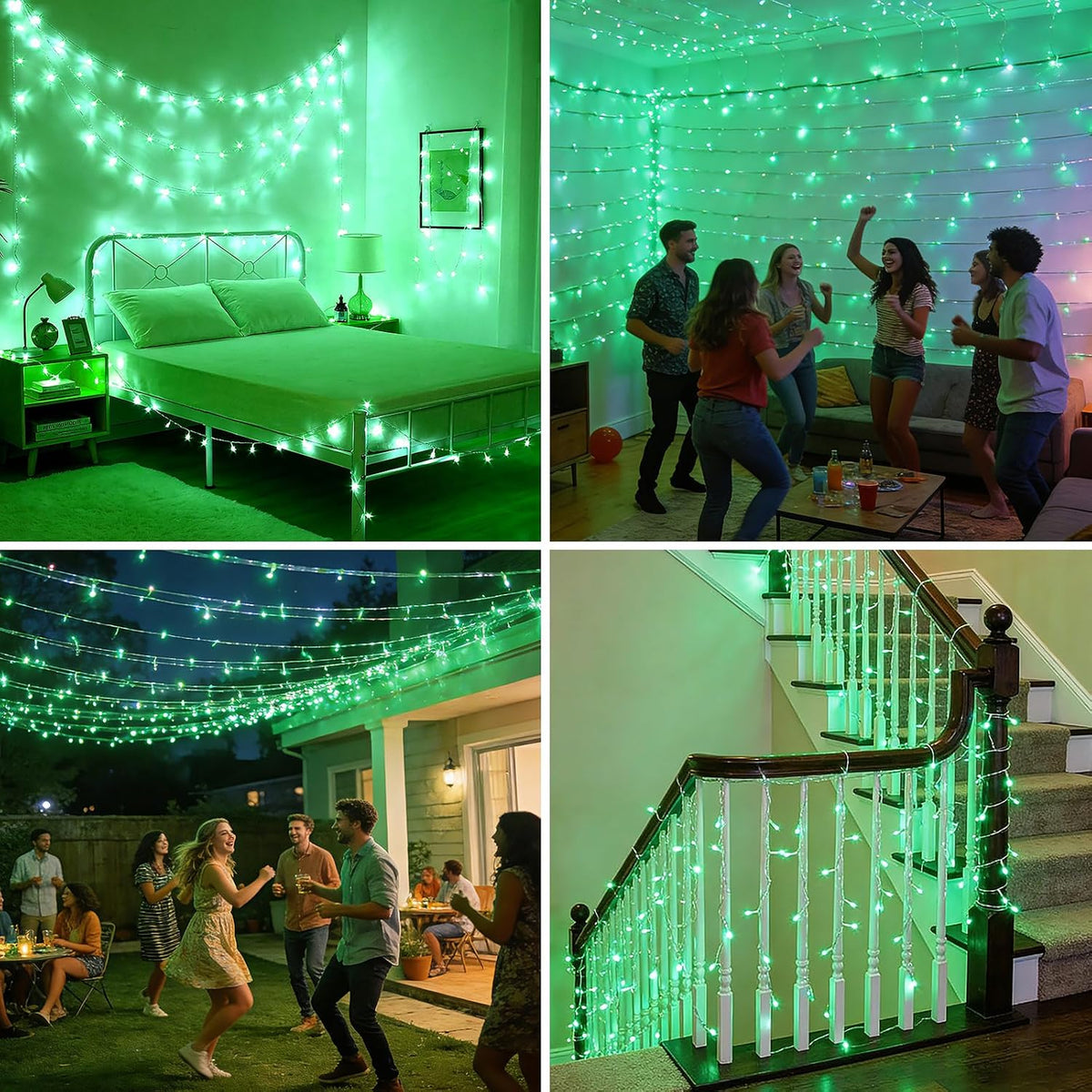Pooqla 500 LED String Lights Indoor Outdoor, 164 ft Green Halloween Lights Pl...