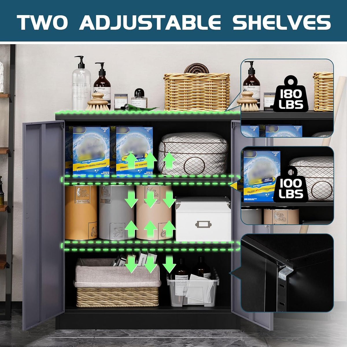 MIIIKO Lockable Storage Cabinet with Lock, Small Metal Garage Storage Cabinet...