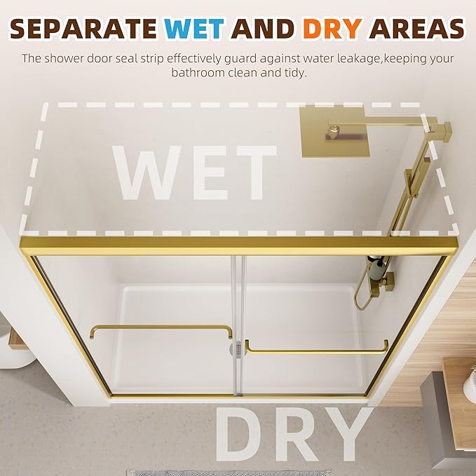 Shower Door, 44-48" W x 70" H Semi-Frameless Double Sliding Glass Shower Door - Image 9