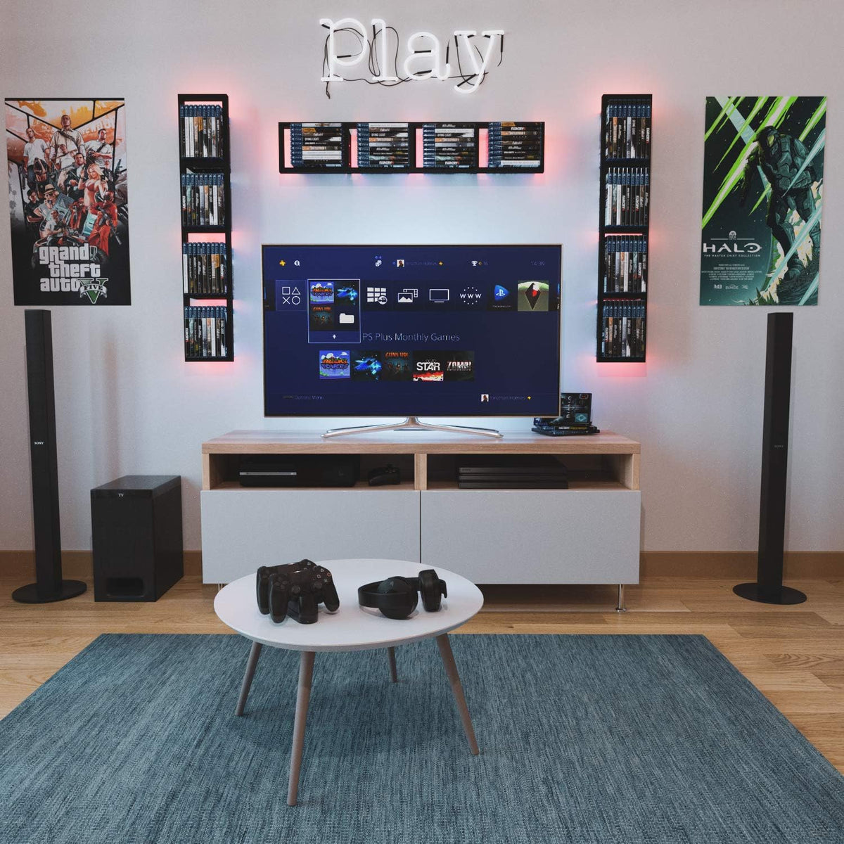You Have Space Black Floating Shelves for Wall, 34 Inch Video Games CD DVD St...