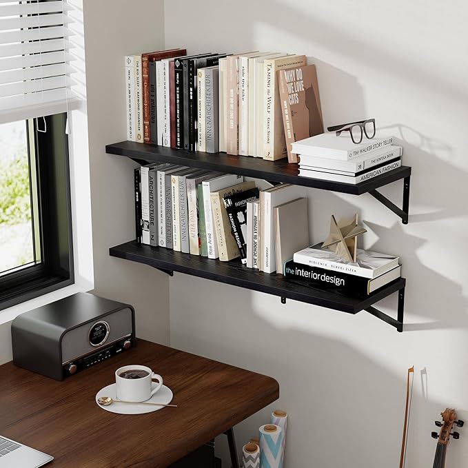 Axeman Deep Floating Shelves for Wall, 16W x 12D Black Floating Shelves Set of 2 - Image 8