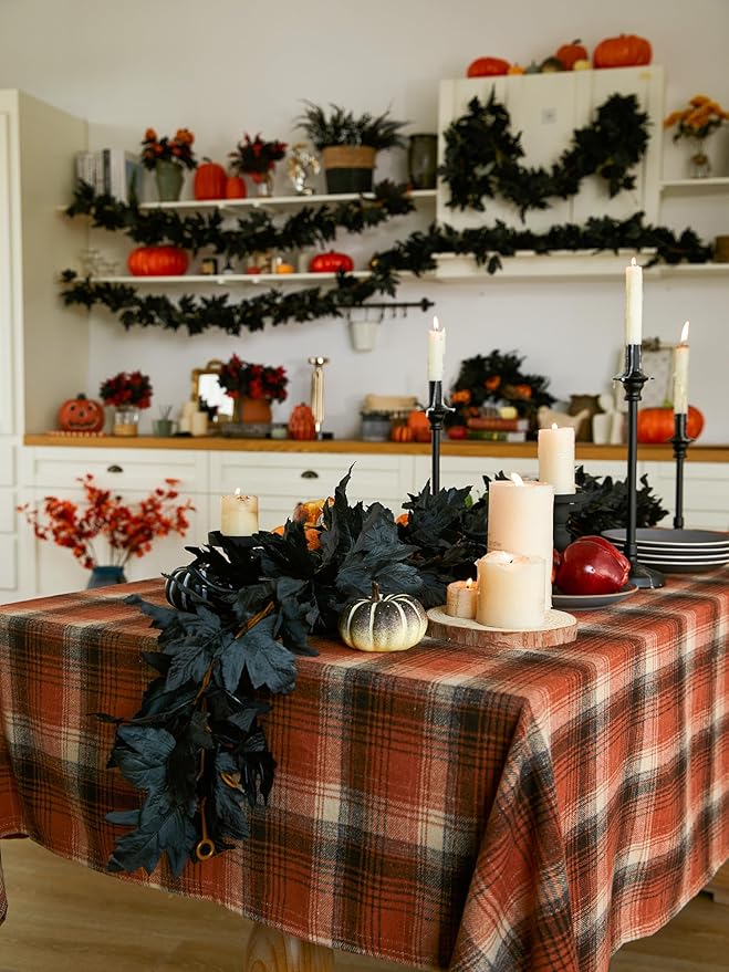 PARTY JOY Black Artificial Maple Leaf Garland - 6PCS 5.6Ft Halloween Decor, G...