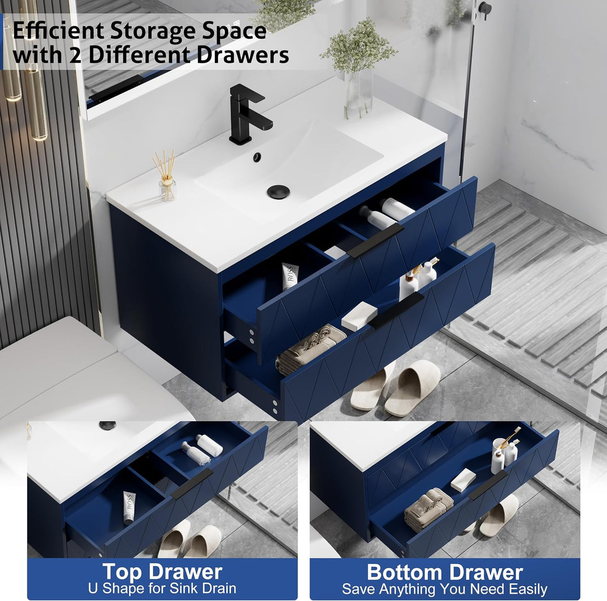 eclife 36" Floating Bathroom Vanity with Sink Combo, Modern Wall-Mounted...