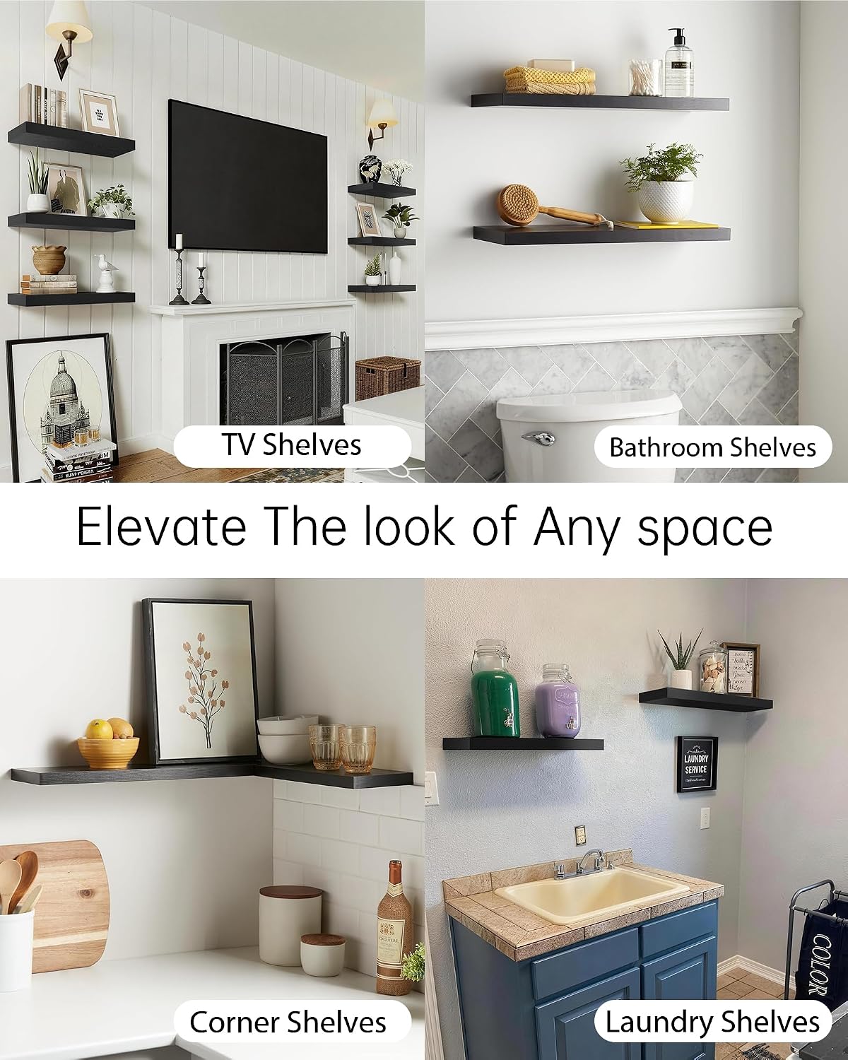 BAYKA Black Floating Shelves 22.5in, Set of 2, Wall Mounted for Wall Decor