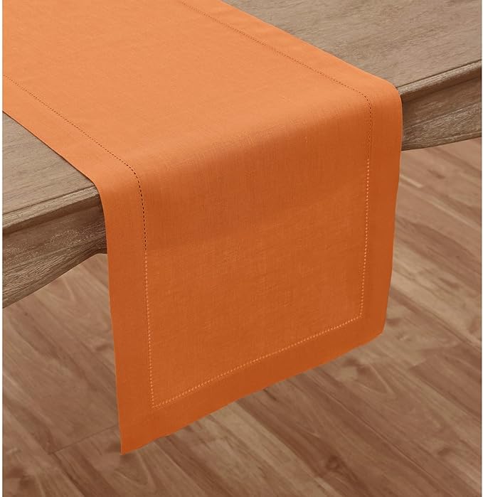 Solino Home Linen Pumpkin Hemstitch Table Runner 60 Inches - 100% Pure Linen ...