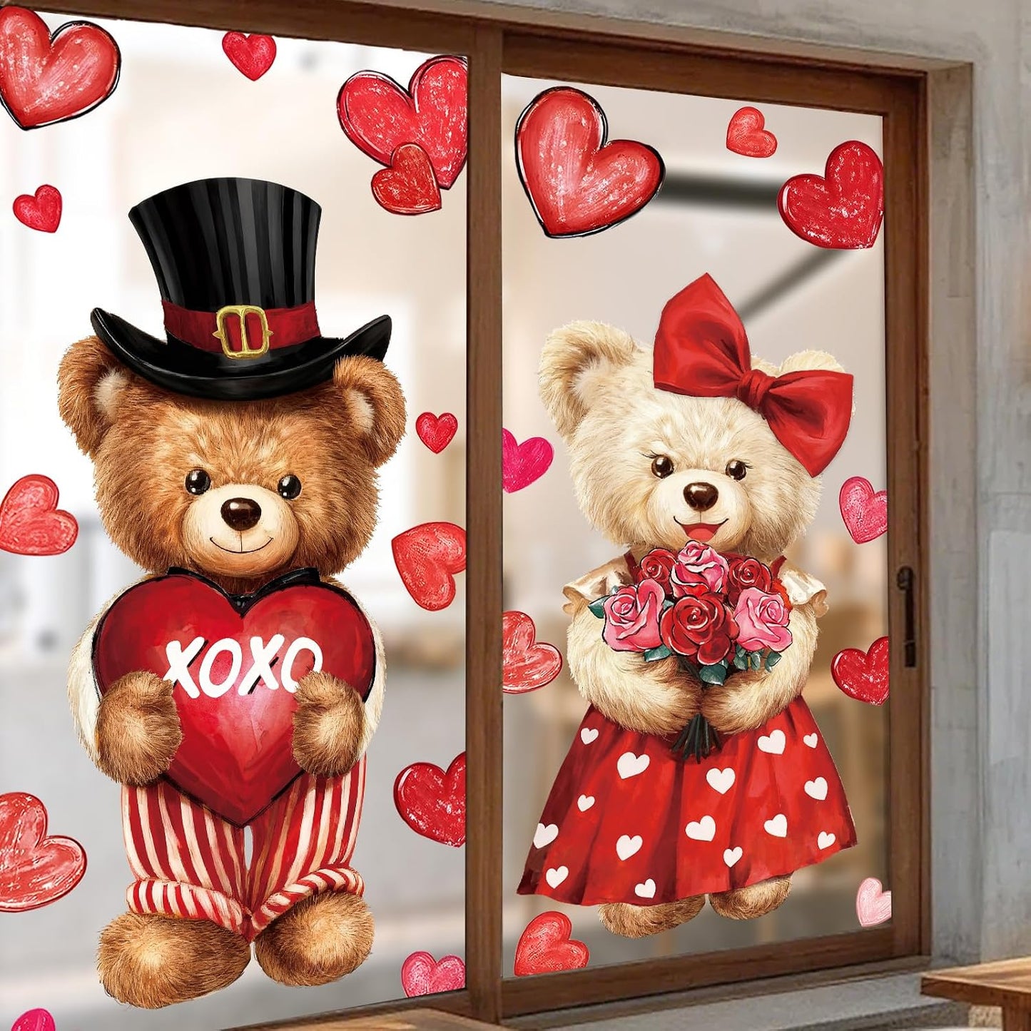 Celltestria Extra Large Valentines Window Clings Love Heart Valentines Bear Window Decals Stickers for Holiday Home Office School Party Gifts Decor Glass Decoration