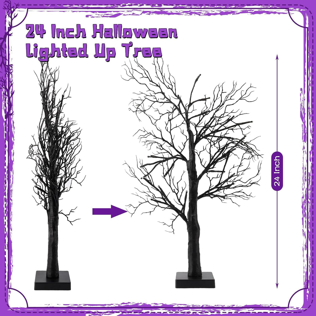 Halloween Decorations Indoor - 2Pack 24 Inch Spooky Black Tree with Lights, L...