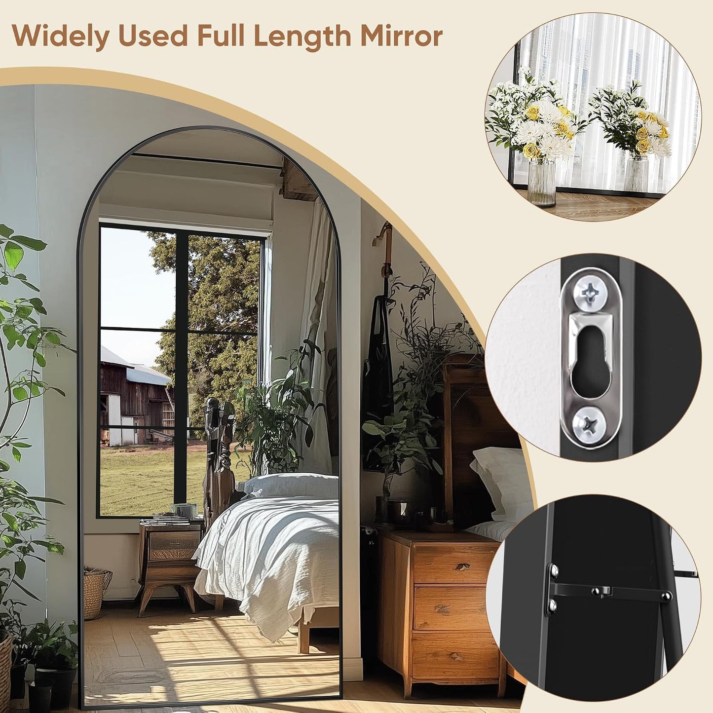 76"x34" Arched Full Length Mirror, Large Floor Mirror, Black | Oversized Aluminum Full Body Mirror, HD Shatterproof Tempered Glass, Lean/Stand/Wall for Living Room,Bedroom, Dressing Room